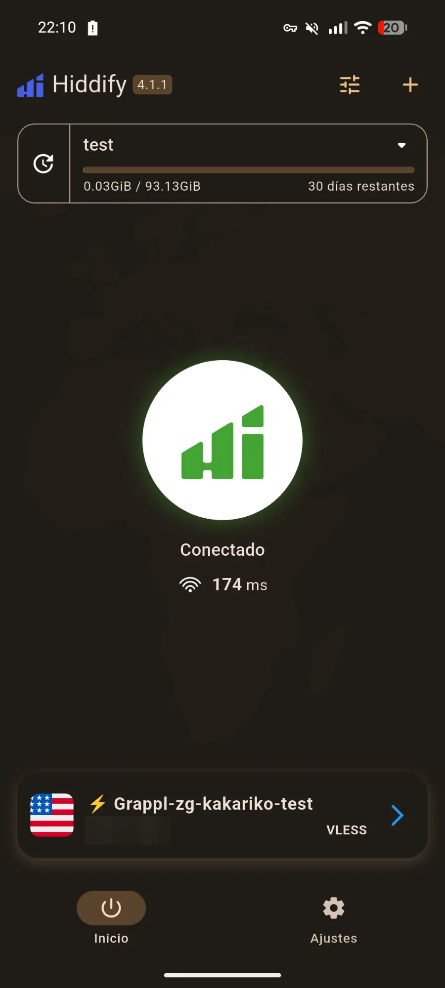 Hiddify connected to a Grappl server